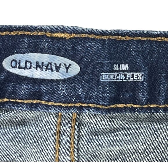 Old Navy Slim Built-In Flex Denim Jeans Men's 32 Blue Dark Wash Stretch Pockets - Picture 3 of 6